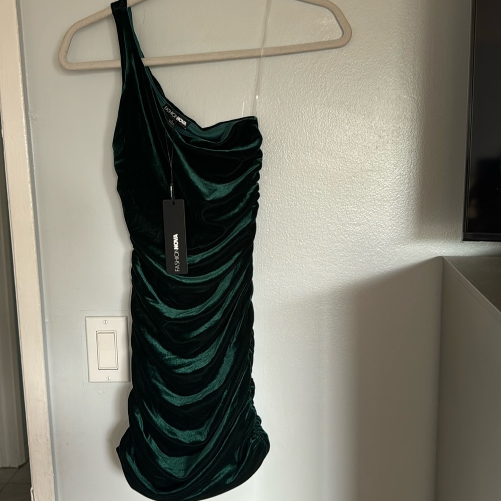 Emerald velvet mini dress